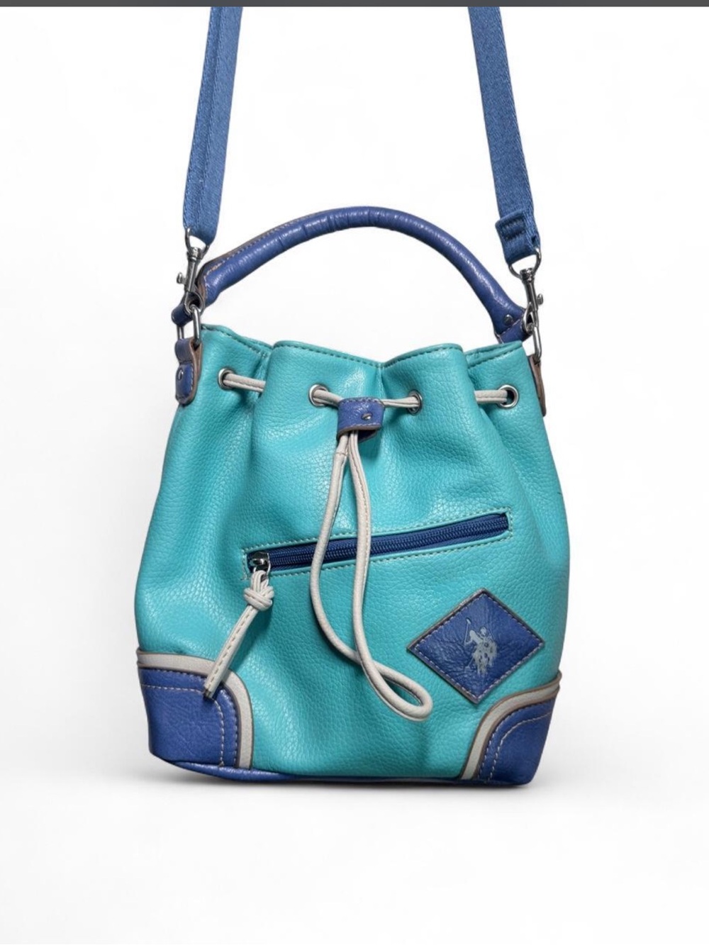 U.S. Polo Assn Turquoise Blue Bucket Bag Drawstring Crossbody Y2K